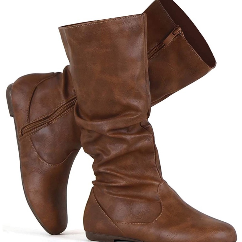 NiB katliu Women's Slouch Mid Calf Boots Zip Flat